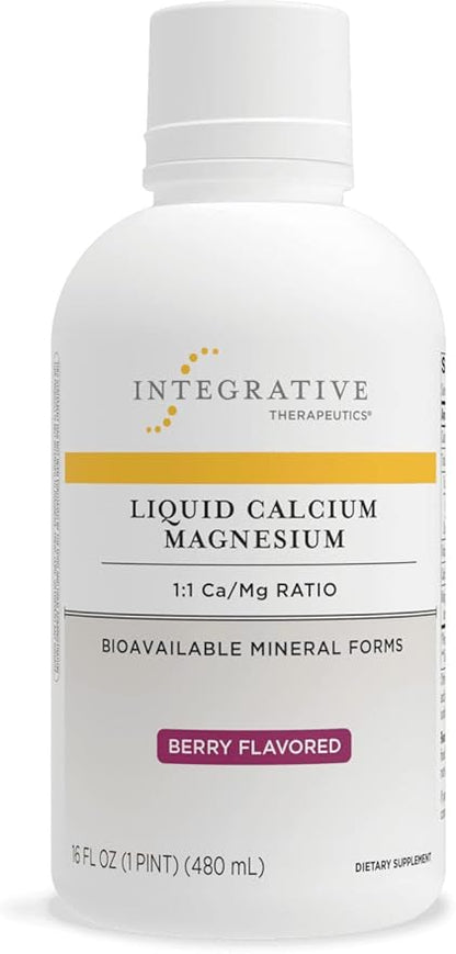 Integrative Therapeutics Liquid Calcium Magnesium - 1:1 Calcium to Magnesium Ratio - Mineral Supplement with Vitamin D3 - Bone Health Supplement for Men and Women* - 16 fl oz, Berry Flavored