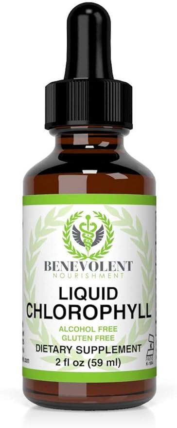 Benevolent Chlorophyll Liquid Drops – Organic Detox & Immune Support, Internal Deodorizer & Skin Health Supplement, Non-GMO, 4 Month Supply, Natural Mint Flavor
