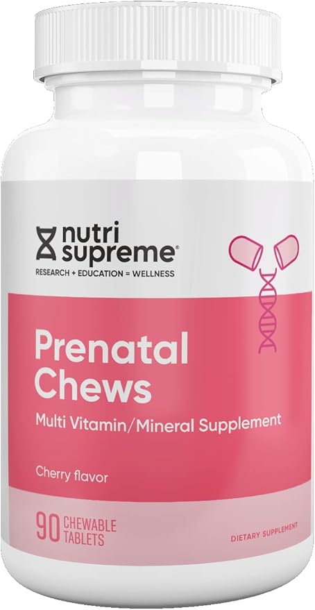 Nutri Supreme Prenatal Vitamin, Chewable Prenatal Vitamins for Women with 800 MCG of Folate, Complete Pregnancy Multivitamin with Iron, Kosher, Cherry Flavor, 90 Count