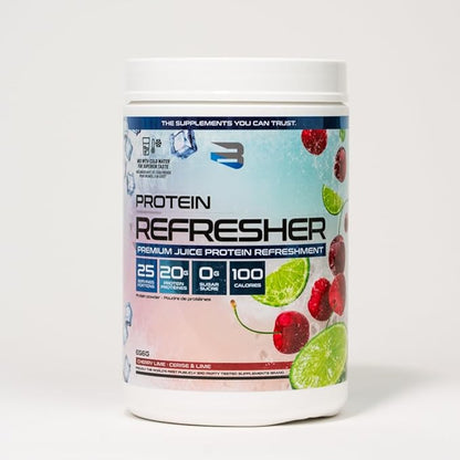 Protein Refresher (25 Servings) - Revolutionary Juice-Type Whey Protein Powder for Fitness, Bodybuilding, Gym, or for Bigger Protein Intake (25 Scoops, Cherry Lime)
