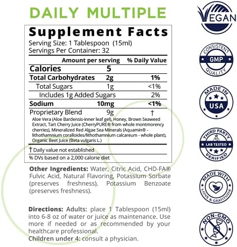 Liquid Daily Multiple Supplement | Whole Food Nutrition - Wild Cherries, Honey, Aloe Vera, Seaweed | Multi-Mineral | for The Whole Family | Cherry Flavor