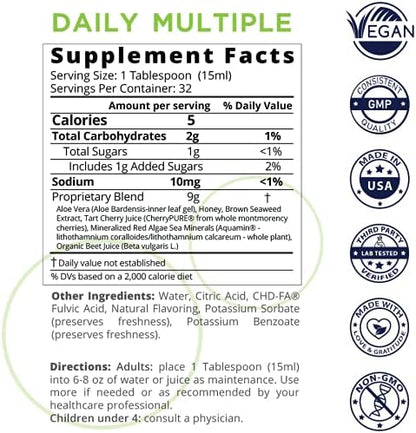 Liquid Daily Multiple Supplement | Whole Food Nutrition - Wild Cherries, Honey, Aloe Vera, Seaweed | Multi-Mineral | for The Whole Family | Cherry Flavor