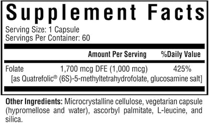 Seeking Health L-5-MTHF, Supports Healthy Methylation, Easily Absorbed Methyl Folate Supplement, MTHFR Support Supplement, 1,700 mcg DFE, Vegetarian (60 capsules)
