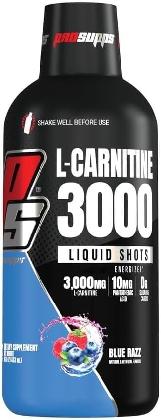 PROSUPPS L-Carnitine Stimulant Free Liquid Shots for Men & Women - Workout Drink for Performance & Muscle Recovery - Clean Energy, No Sugar, No Carbs (31 Servings, 3000 Blue Razz)