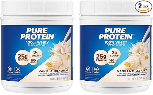 pure protein Powder - Whey, High Protein, Low Sugar, Gluten-Free, Vanilla Cream Flavor - 1 lb (Packaging May Vary) (Pack of 2)