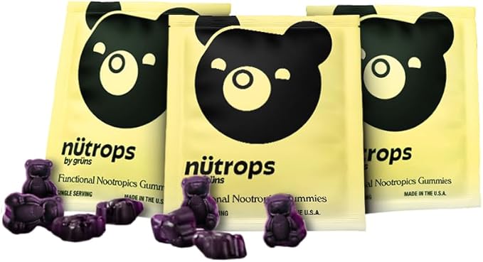 Gruns Nutrops Functional Nootropics Mushroom Gummies, Herbal Brain Supplement Gummy for Energy, Brain Health, Cognitive Support, Mood & Focus - Cordyceps, Lions Mane, Reishi, Chaga & Coriolus Blend