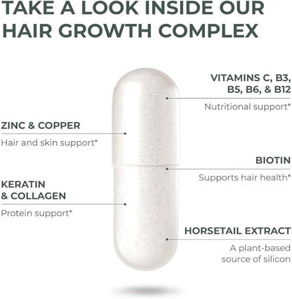 Primal Harvest Primal Hair Complex 1 Pack, Regrowth Hair Supplement for Women & Men, Natural Hair Vitamins w/Thickening Products Biotin & Zinc (60 Capsules)