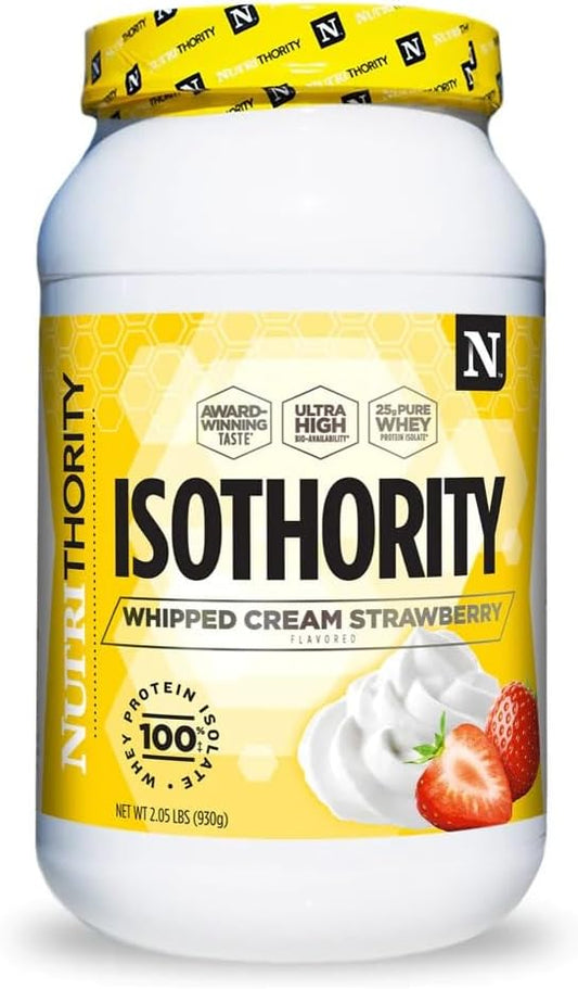 Isothority Whey Protein Isolate, Whipped Cream Strawberry, 2 lb - Ultra Absorbable Branched Chain Amino Acids (BCAA) Powder with 25g Per Serving, Low Carb - Build Muscle & Accelerate Recovery