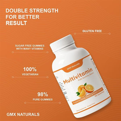 Kids Multivitamin Gummies (90 Count) | Kids Vitamins Gummies | Chewables Vitamin for Kids | Immune & Growth Support | Sugar & Gluten Free | Orange Flavour Gummies | 1 Month Supply