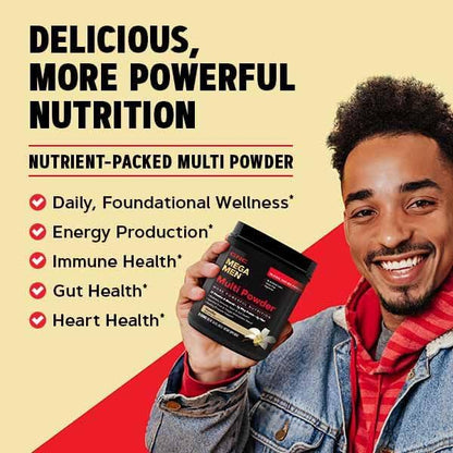GNC Mega Men Multi Powder - Vanilla | Supports Overall Men’s Wellness, Heart Health, Energy Production | 30 Servings