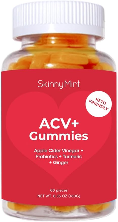SkinnyMint Super ACV Gummies, 4-in-1 Unique Blend of Apple Cider Vinegar, Probiotics, Turmeric & Ginger to Boost Gut Health and Digestion, Metabolism and Immune Support, 60 Count