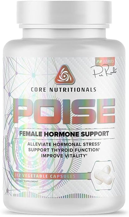Core Nutritionals Poise Female Hormone,Thyroid, and Stress Support, Minerals and Herbs to Relieve Menstrual Symptoms 112 Capsules
