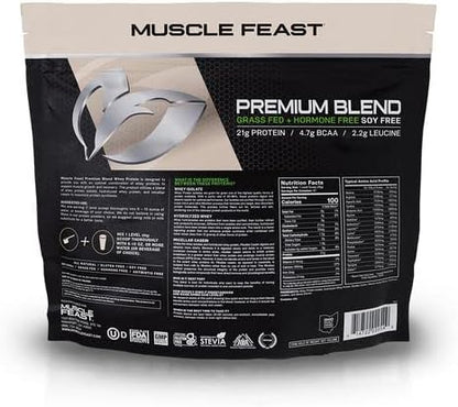 Muscle Feast Grass Fed Premium Blend Whey Protein, Hydrolyzed Whey, Isolate, Micellar Casein, Kosher Certified, 21g Protein, 100 Calories (Vanilla, 5lb)