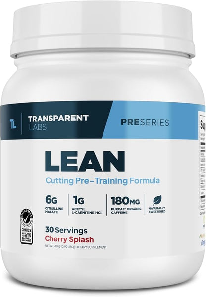 Transparent Labs Lean Pre-Workout - Body Recomposition Pre Workout for Men and Women with Acetyl L-Carnitine, Beta Alanine Powder, & PurCaf Organic Caffeine Powder - 30 Servings, Cherry Splash