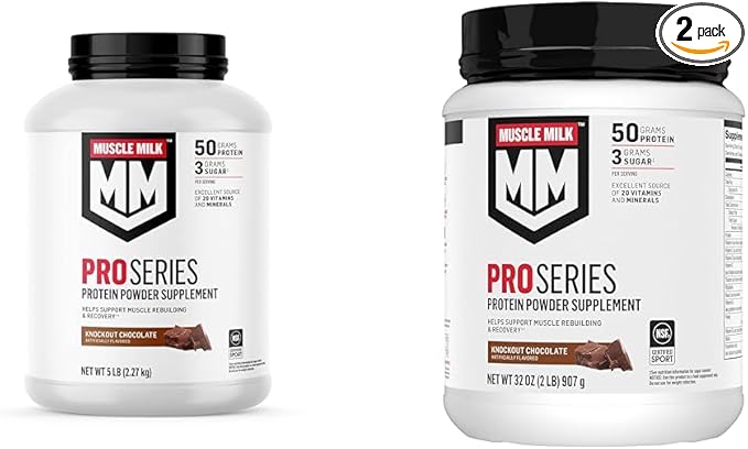 Muscle Milk Pro Series Knockout Chocolate Protein Powder, 5 Pound 28 Servings & 2 Pound 11 Servings
