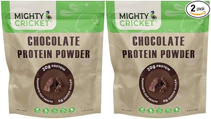 Mighty Cricket Protein Powder. 20g Clean Prebiotic Cricket Protein. No Sugar, Low Carbs, Gluten & Dairy Free. Keto & Paleo, 100% Natural Ingredients. Chocolate, 1 lb (Pack of 2)