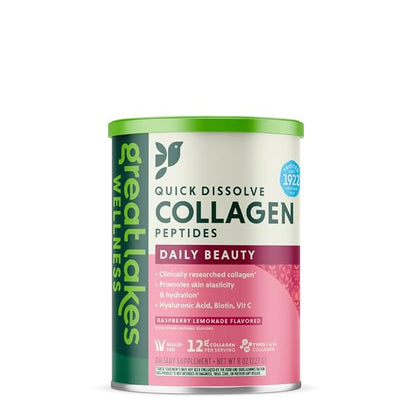 Great Lakes Wellness Beauty Boost Advanced Collagen Peptides - Hyaluronic Acid, Biotin, Vitamin C - Skin Elasticity & Hydration - Raspberry Lemonade - Non-GMO, Kosher, Keto - 8 oz - Packaging May Vary
