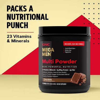 GNC Mega Men Multi Powder - Vanilla | Supports Overall Men’s Wellness, Heart Health, Energy Production | 30 Servings