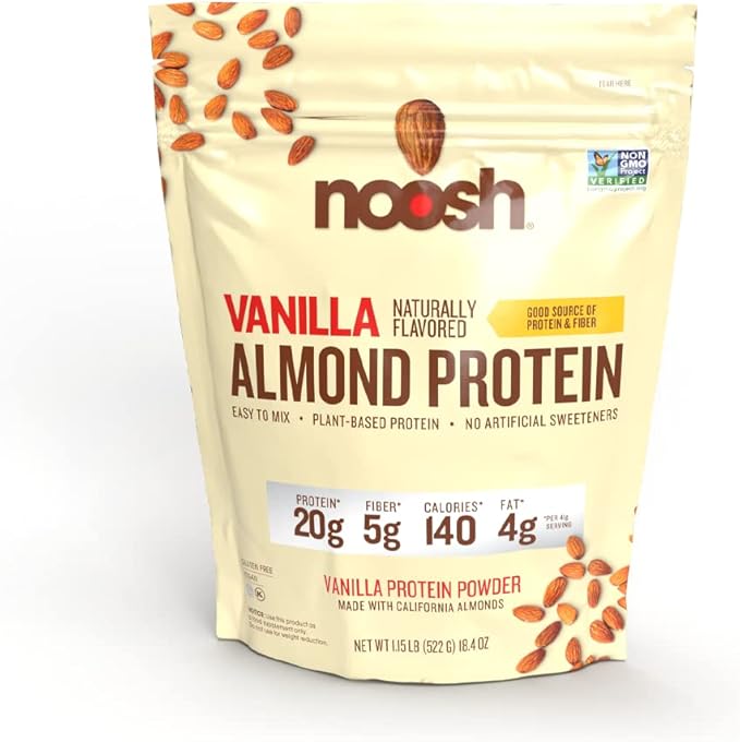 NOOSH Plant Based Almond Protein Powder Vanilla 35 Gram - Vegan, All Natural Ingredients, Non-GMO, Gluten Free, Kosher, Peanut Free, Soy Free, Dairy Free (Vanilla)