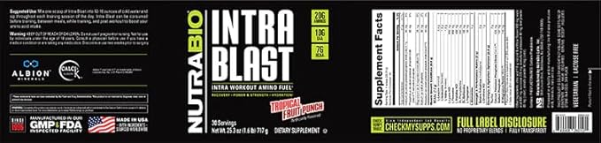 NutraBio Intra Blast BCAA EAA Electrolyte and Hydration Powder - Amino Acid Supplement, EAA/BCAA Powder - Non-GMO and Gluten Free - Tropical Fruit Punch - 30 Servings
