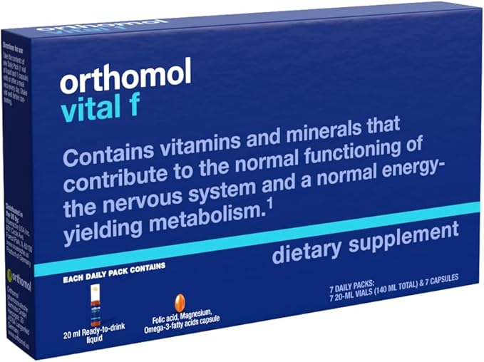 Orthomol Vital F Vial, Women's Multivitamin, 7-Day Supply, Vitamins A, B, C, D, E, K, Calcium, Iodine, Omega-3