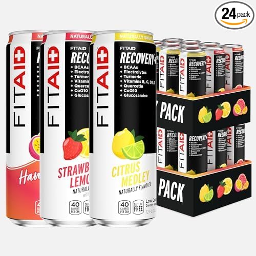 LIFEAID FITAID Workout Recovery Blend, Variety Pack, BCAAs, Glucosamine, Full B Complex, Electrolytes, Omega-3s, 100% Clean, Vegan, Naturally Sweetened & Flavored, 12-oz. cans (Pack of 24)