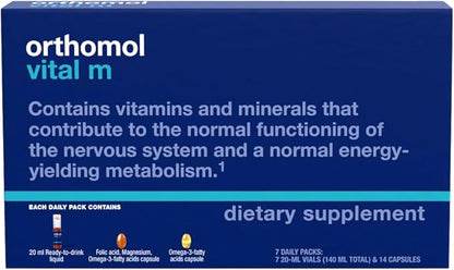 Orthomol Vital M Vial, Men's Multivitamin, 7-Day Supply, Vitamins A, B, C, D, E, K, Calcium, Iodine, Omega-3…