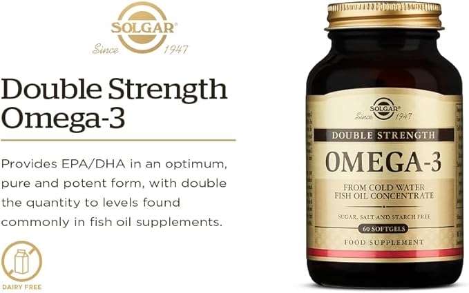Solgar Double Strength Omega 3 700 mg - 60 Softgels - Support for Cardiovascular, Joint & Cellular Health - Non-GMO, Gluten Free - 60 Servings