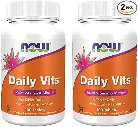 NOW Supplements, Daily Vits™, One Tablet Daily with Lutein & Lycopene, 100 Tablets (Pack of 2)