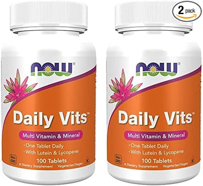 NOW Supplements, Daily Vits™, One Tablet Daily with Lutein & Lycopene, 100 Tablets (Pack of 2)