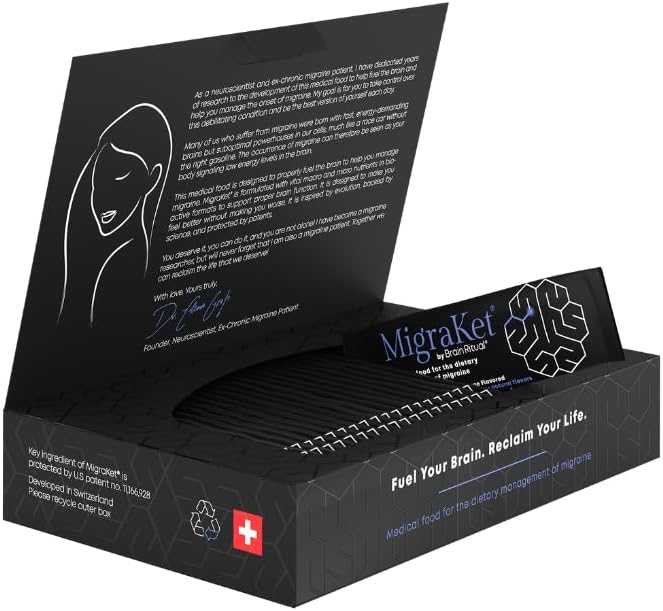 MigraKet Migraine Medical Food - Supports Brain Health and Energy Metabolism - Multivitamins Replacement - Drug-free, Gluten-Free, Dairy-Free, Vegan - Orange Flavored - 30 Sachets