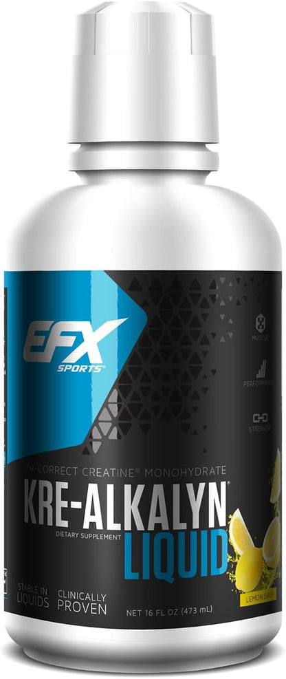 EFX Sports Kre-Alkalyn Creatine, Liquid Concentrate, PH-Correct Creatine Monohydrate, Multi-Patented Formula, Gain Strength, Build Muscle & Enhance Performance (63 Servings, Lemon Drop)