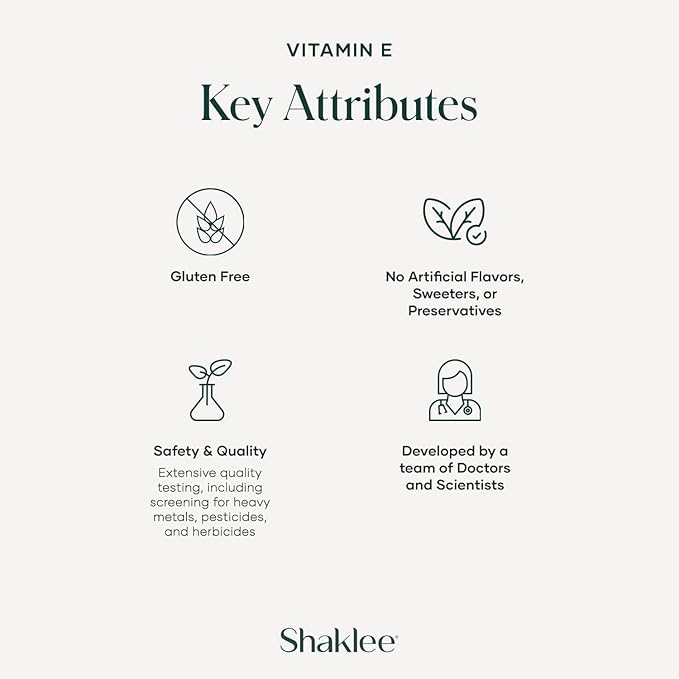 Shaklee - Vitamin E: -Supports Heart, Brain, and Prostate Health -Neutralizing Damage Caused by Free Radicals Vita-E® 400 IU Tablets with Selenium and Grape Seed Extract - 90 Softgels