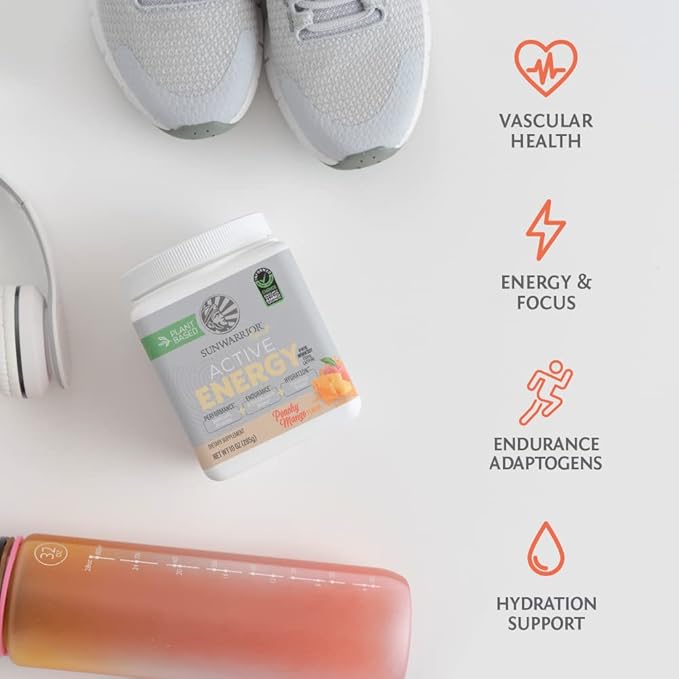 Sunwarrior Plant-Based Preworkout Powder Hydration Blend | Coconut Water Mushroom Blend Soy Free Sugar Free Gluten Free Dairy Free Synthetic Free | Peach Mango 30 Servings | Sport Active Energy