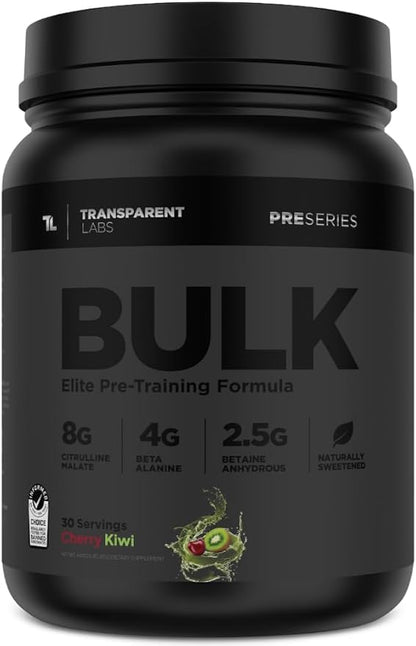 Transparent Labs Bulk Black Pre Workout - Clinically Dosed, Sugar Free Preworkout for Men and Women with Beta Alanine Powder, Citrulline Malate, & Caffeine Powder- 30 Servings, Cherry Kiwi