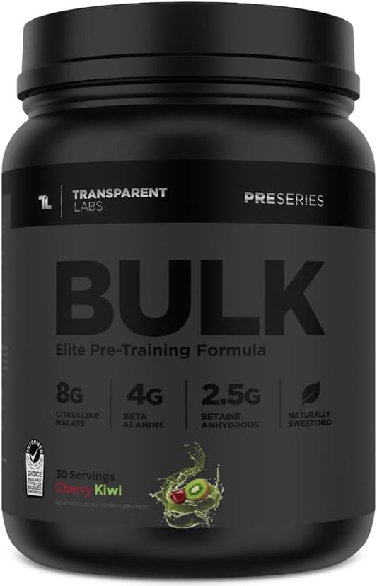 Transparent Labs Bulk Black Pre Workout - Clinically Dosed, Sugar Free Preworkout for Men and Women with Beta Alanine Powder, Citrulline Malate, & Caffeine Powder- 30 Servings, Cherry Kiwi