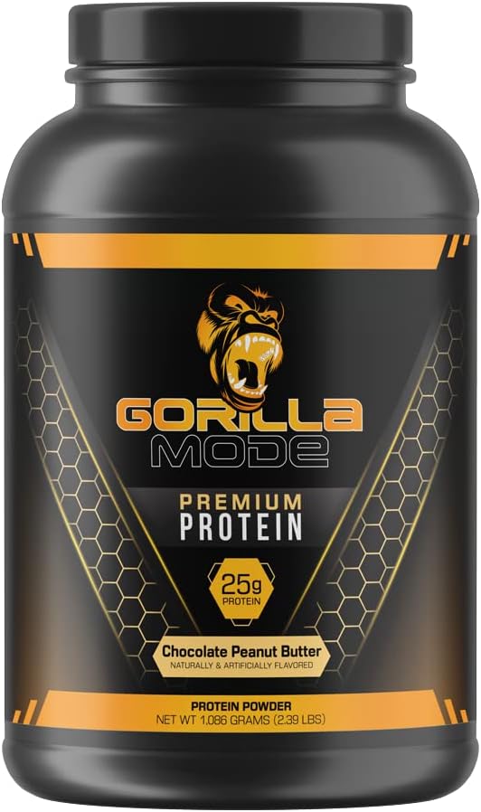 Gorilla Mode Premium Whey Protein - Chocolate Peanut Butter / 25 Grams of Whey Protein Isolate & Concentrate/Recover and Build Muscle (30 Servings)