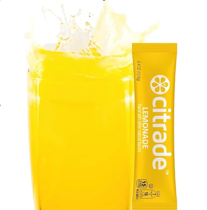 Citrade Hydration Electrolyte Powder Sticks, No Added Sugar, Gluten Free, Keto Electrolytes Drink Mix with Magnesium & Potassium, Single Serve Travel Packets for Water Bottle, 15 Packs, Lemonade