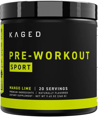 Kaged Pre-Kaged Sport Pre Workout Powder | Mango Lime | Energy Supplement for Endurance | Cardio, Weightlifting Sports Drink | 20 Servings