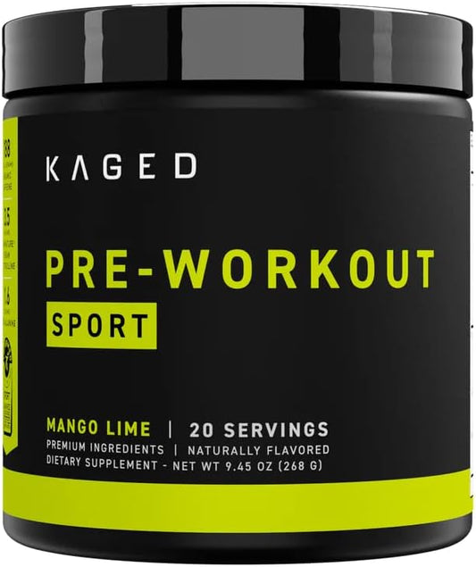 Kaged Pre-Kaged Sport Pre Workout Powder | Mango Lime | Energy Supplement for Endurance | Cardio, Weightlifting Sports Drink | 20 Servings