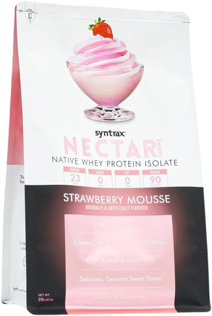 Syntrax Nutrition Nectar Sweets, 100% Whey Isolate Protein Powder, Strawberry Mousse, 2 lbs
