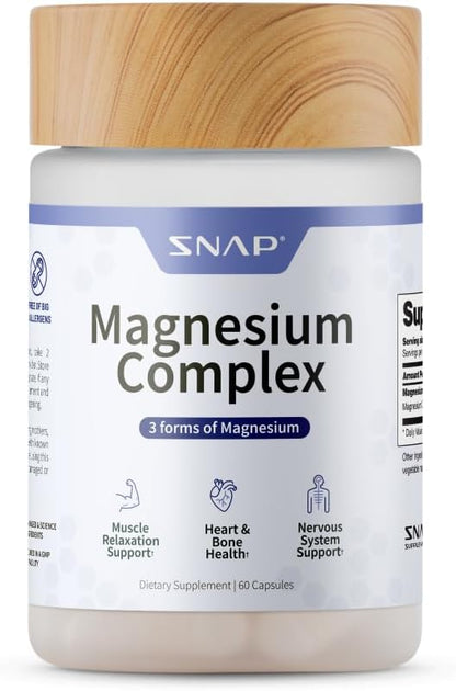Snap Supplements 3-in-1 Magnesium Complex Supplement, Magnesium Bisglycinate, Oxide, Citrate, Triple Magnesium Complex, 60 Capsules