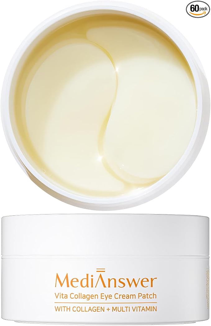 MediAnswer Vita Collagen Eye Cream Patch, K-Beauty Advanced Under Eye Treatment with French 500Da Collagen & Multi-Vitamin Complex (60 Patches)