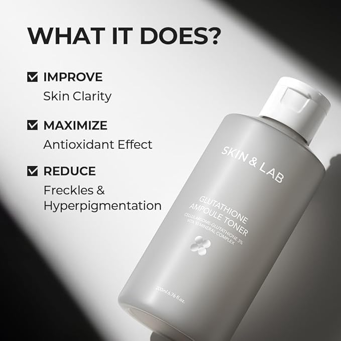 [Skin&LAB] Glutathione Ampoule Toner 6.76 fl oz, Improve Dart Spot, Hyperpigmented, Skin Clarity, Korean Toner for Sensitive Skin