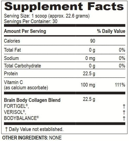 Brain Body Unflavored Collagen Peptides Powder - Premium Supplement for Skin, Muscle, and Joints - Collagen Supplements for Men and Women - 30 Servings - 678 Grams - 22 Grams of Protein