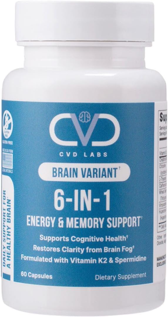 Brain Variant 6-in-1, Post Sickness Brain Fog, Energy & Memory Focus Support Supplement with Nootropic Ingredients for Focus, for Women & Men, 60 Capsules