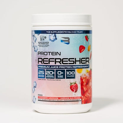 Protein Refresher (25 Servings) - Revolutionary Juice-Type Whey Protein Powder for Fitness, Bodybuilding, Gym, or for Bigger Protein Intake (25 Scoops, Strawberry Lemonade)