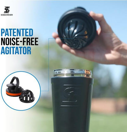 Ice Shaker Insulated Stainless Steel Shaker Bottle | 26oz, Orange | Cold for 30+ Hours | Insulated Cup with Twist-on Agitator | Odor-Free Shaker Cup for Protein Shakes, Water, Smoothies, Cocktails