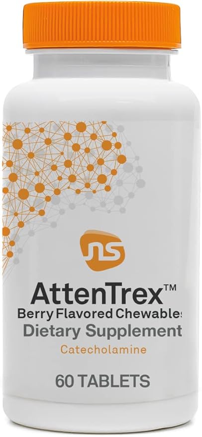 NeuroScience Brain Energy & Focus Supplement for Adults, Teens & Children - AttenTrex - Support Brain Health & Optimal Attention - Tackle Assignments & To-Do Lists - Berry Flavor (60 Chewable Tablets)