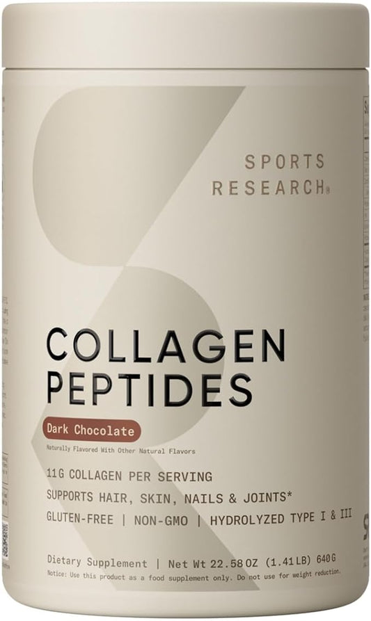 Sports Research Collagen Peptides - Hydrolyzed Type 1 & 3 Collagen Powder Protein Supplement for Healthy Skin, Nails, & Joints - Easy Mixing Vital Nutrients & Proteins, Collagen for Women & Men